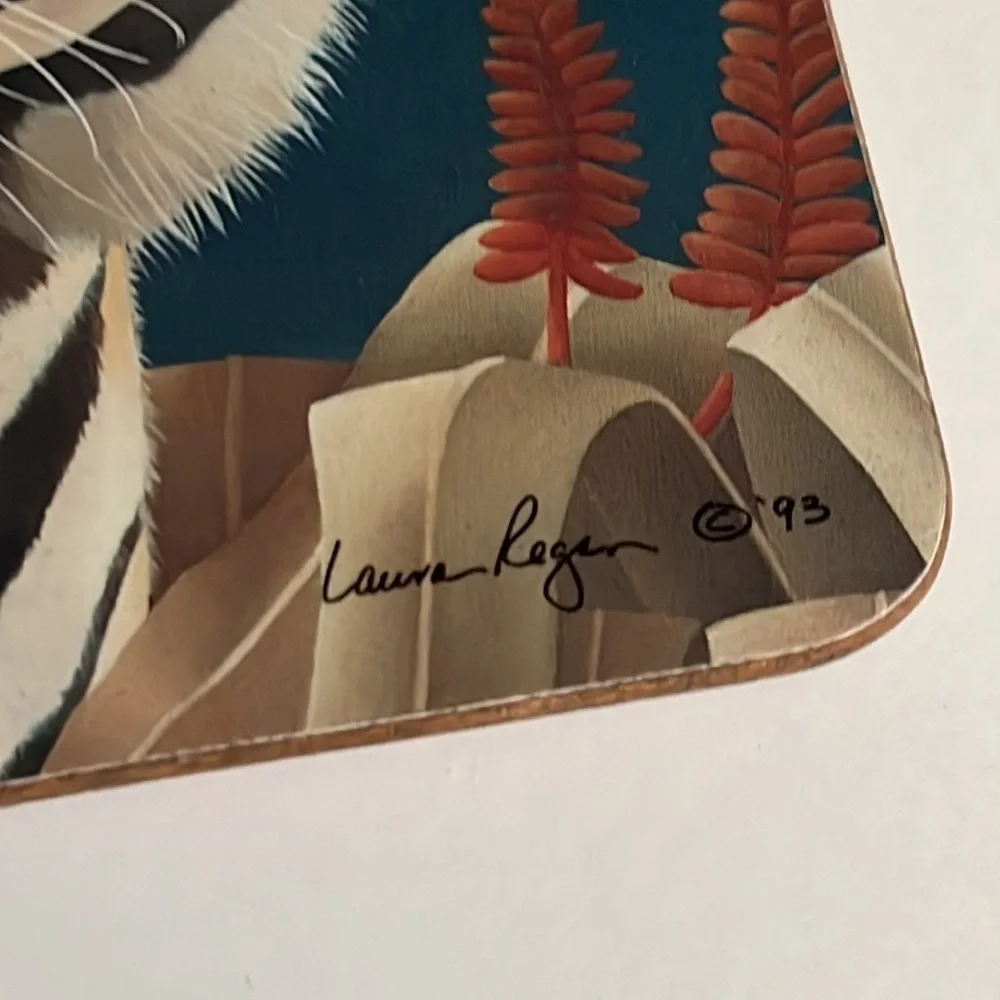 National Wildlife Federation Coasters Set of 4 Tiger Leopard Hardboard Cork 1993